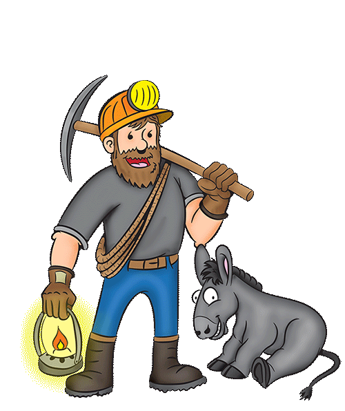 Uśmiechnięty górnik z osiołkiem